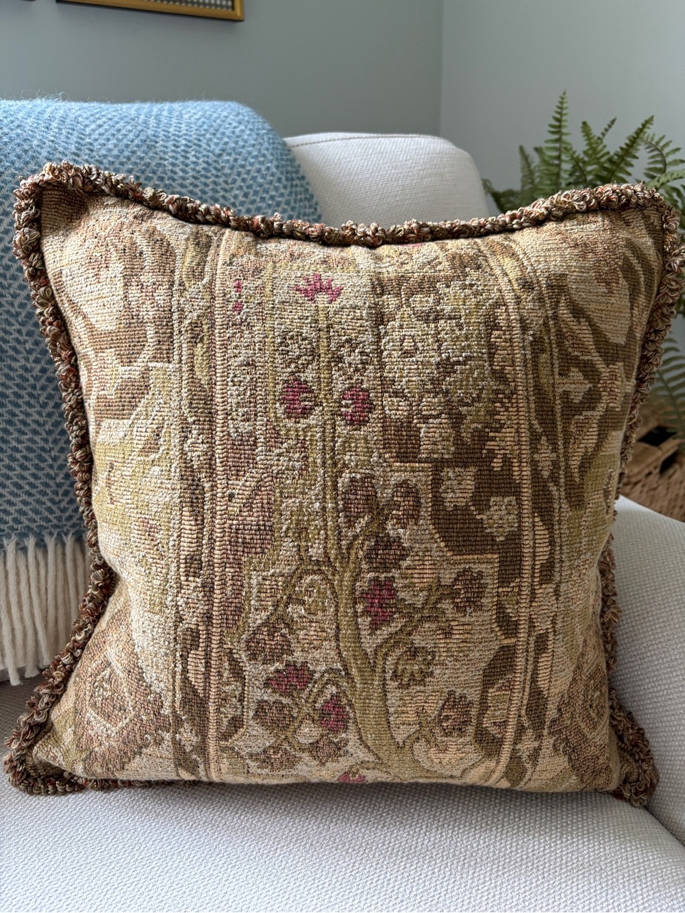 Pair of Tapestry Pillows with Fringed Edge